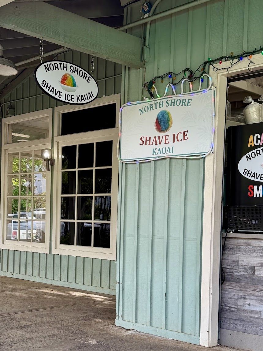 North Shore Shave Ice storefront with shop signs